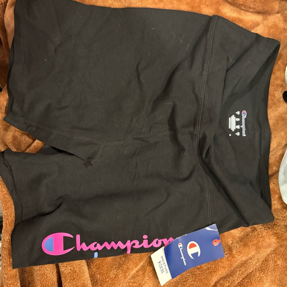 Champion Black Shorts with Pink Logo